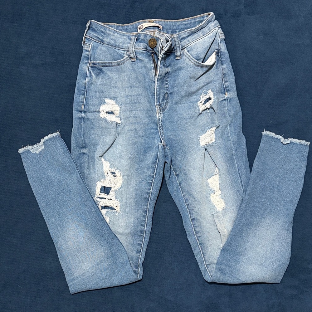 SO Light Blue Distressed Skinny Jeans